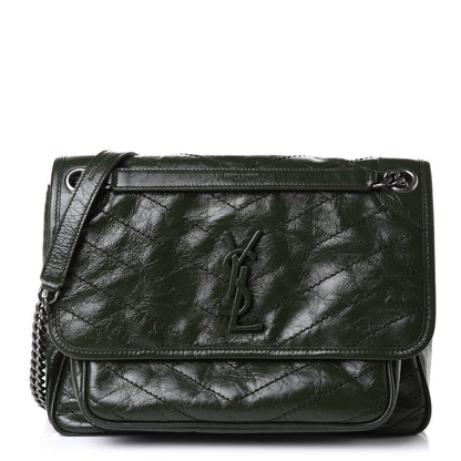 Saint Laurent Crinkled Calfskin Matelasse Monogram Medium Niki Chain Satchel Military Olive 1 of 11