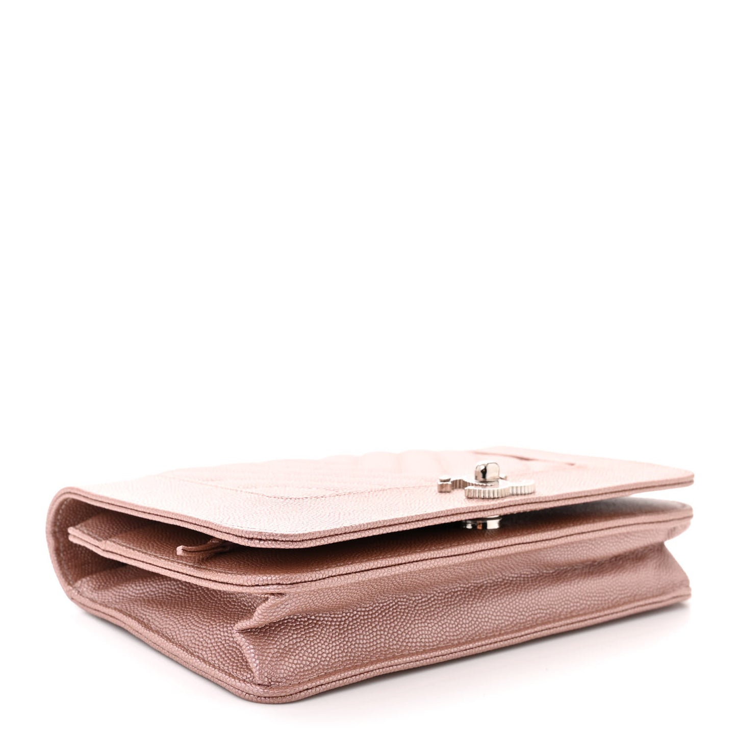 Metallic Caviar Chevron Quilted Vintage Mademoiselle Wallet On Chain WOC Pink
