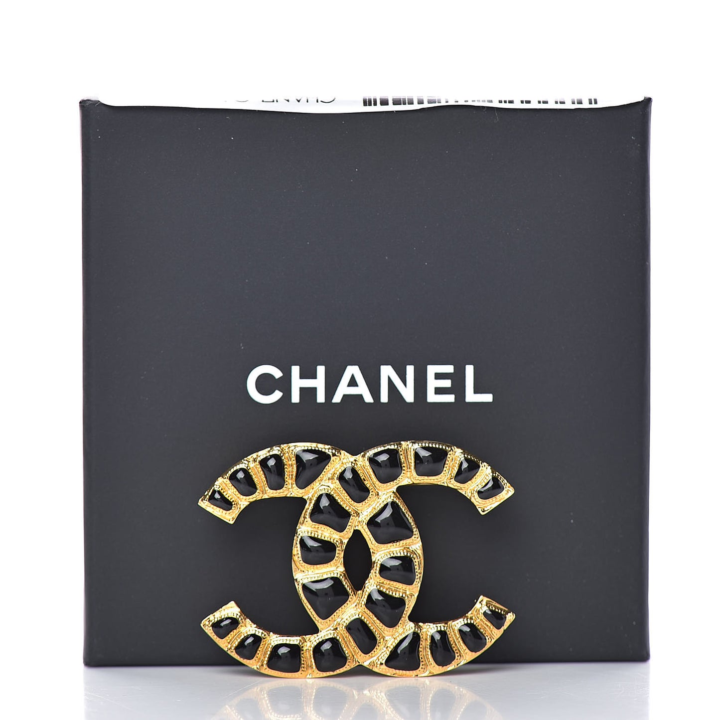 Gripoix Poured Glass Along The Nile CC Brooch Black Gold