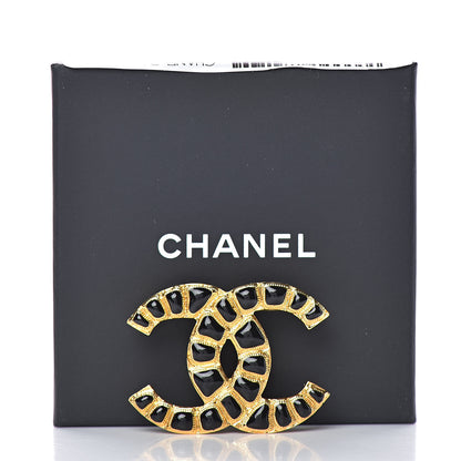 Chanel Gripoix Poured Glass Along The Nile CC Brooch Black Gold 5 of 5