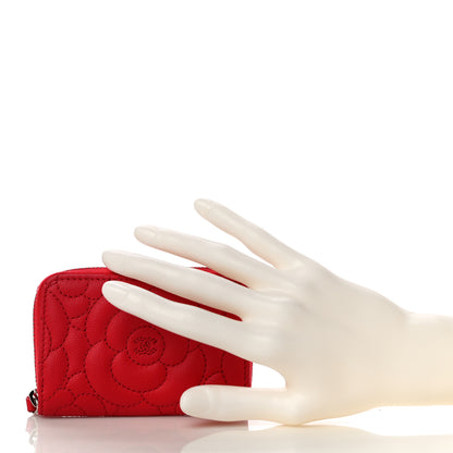 Chanel Caviar Camellia Embossed Zip Coin Purse Red 2 of 10