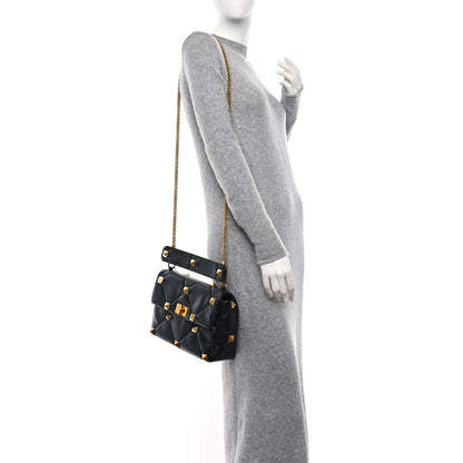 Valentino Garavani Nappa Large Roman Stud Shoulder Bag Black 2 of 8