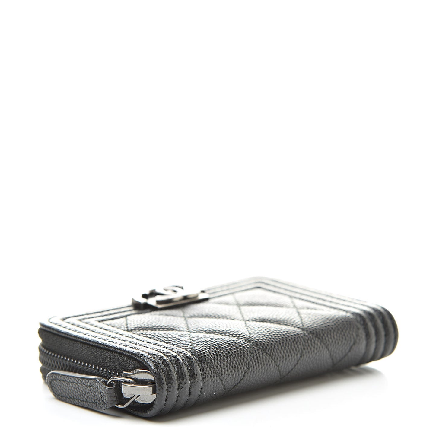 Caviar Quilted Boy Zip Around Coin Purse Wallet Black