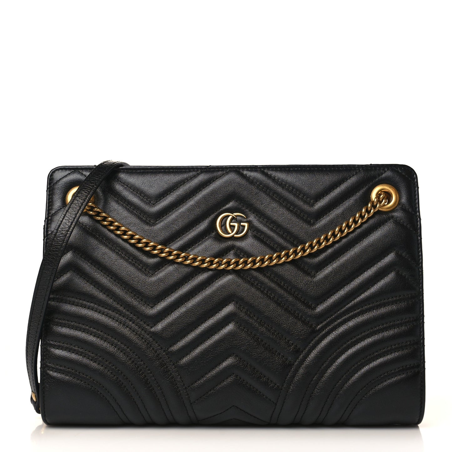 Azalea Calfskin Matelasse Heart Medium GG Marmont Slim Shoulder Bag Black