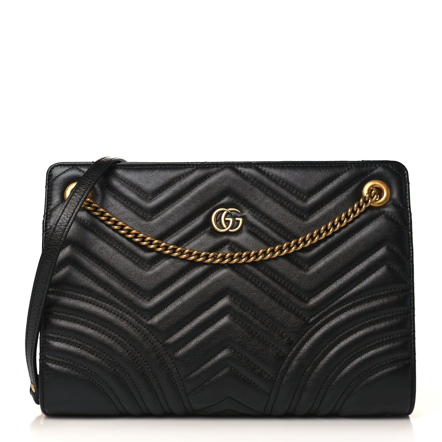 Gucci Azalea Calfskin Matelasse Heart Medium GG Marmont Slim Shoulder Bag Black 1 of 9