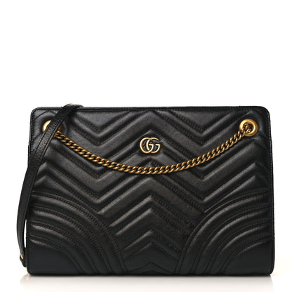 Gucci Azalea Calfskin Matelasse Heart Medium GG Marmont Slim Shoulder Bag Black 1 of 9