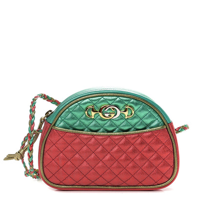 Gucci Laminated Nappa Trapuntata Mini Zumi Dome Shoulder Bag Rosso Jasmine Green Rame 1 of 8