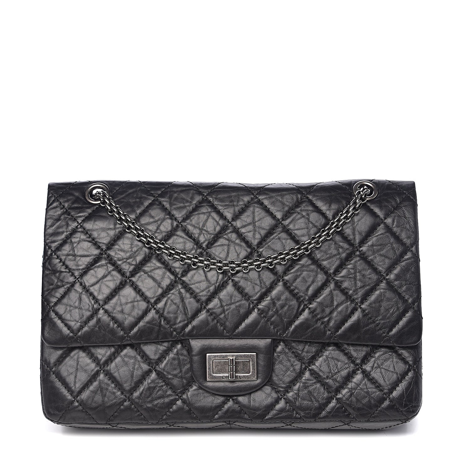 Aged Calfskin Quilted 2.55 Reissue 227 Flap Black