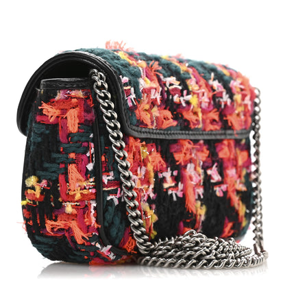 Gucci Tweed Calfskin Check Poule Super Mini GG Marmont Shoulder Bag Pink Petroleum Multicolor Black 3 of 10