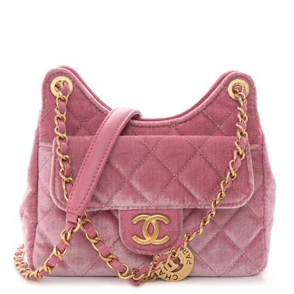 Chanel Velvet Quilted Small Wavy CC Hobo Pink 1 of 11