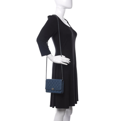 Chanel Lambskin Quilted Boy Wallet On Chain WOC Blue 2 of 12