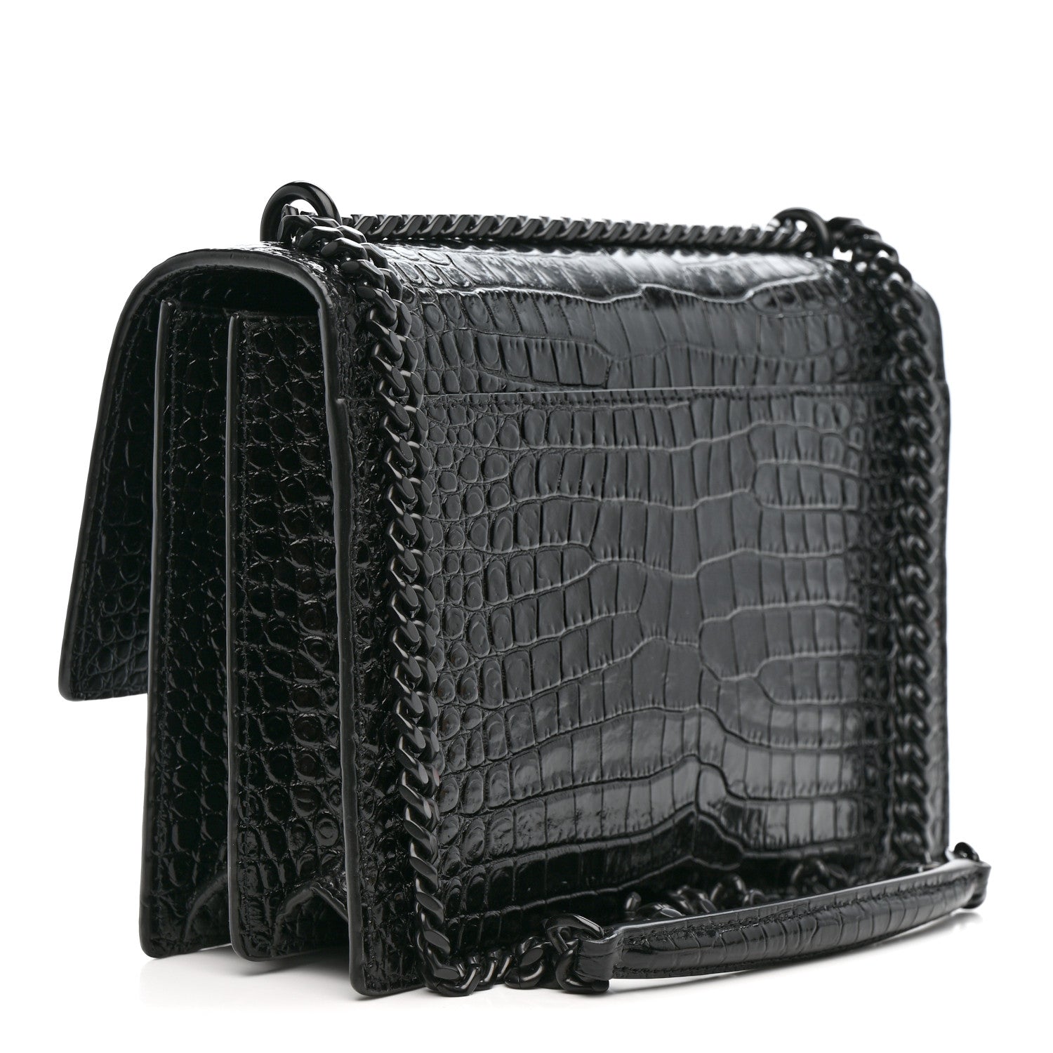 Saint Laurent Calfskin Crocodile Embossed Medium Monochrome Monogram Sunset Black 3 of 10