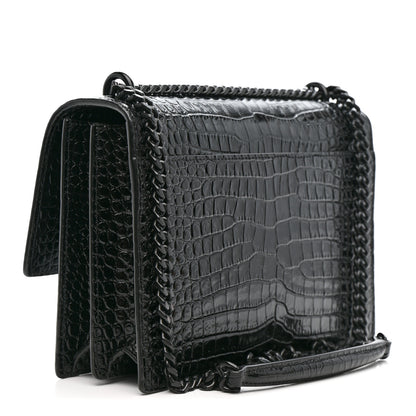 Saint Laurent Calfskin Crocodile Embossed Medium Monochrome Monogram Sunset Black 3 of 10