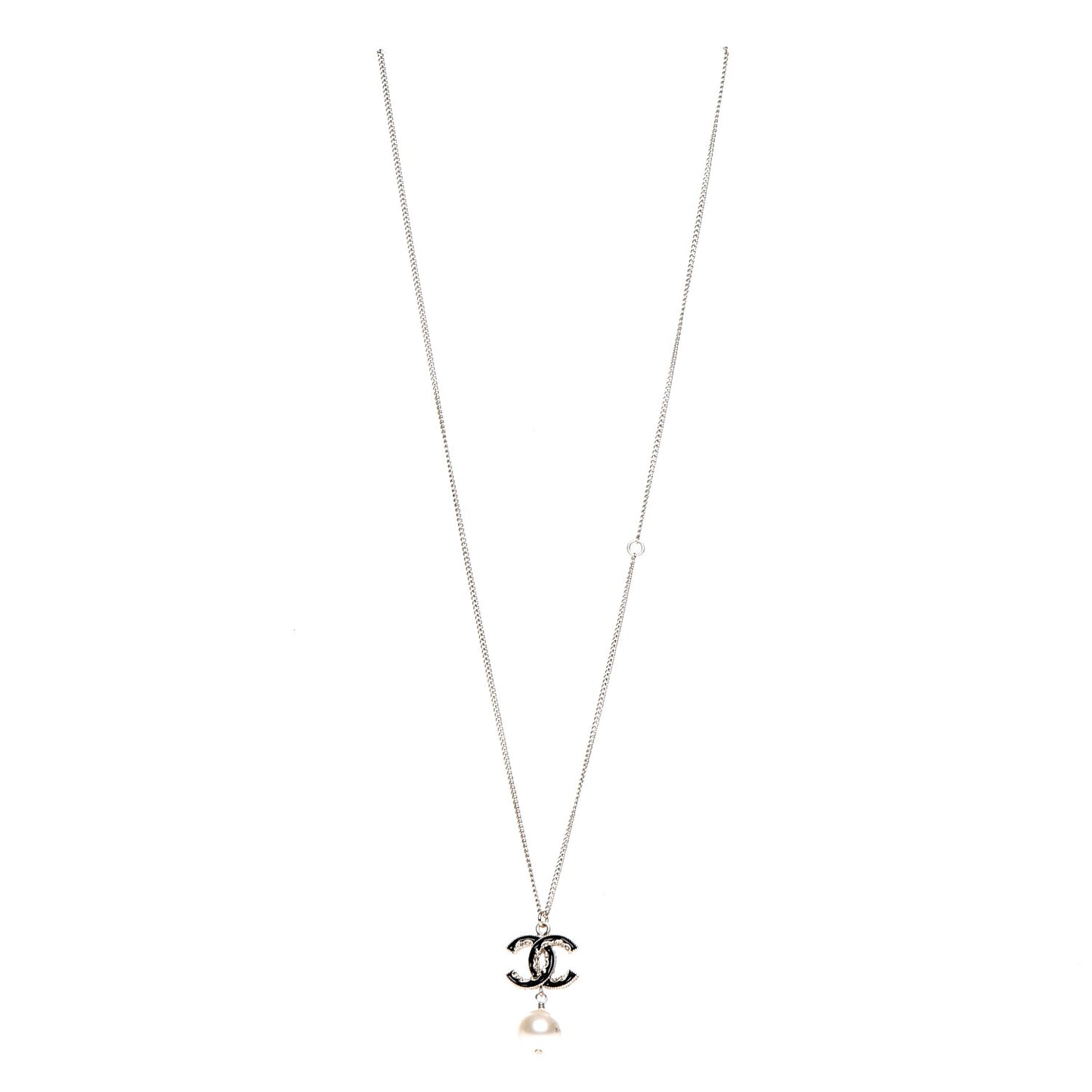 Enamel CC Baroque Pearl Drop Necklace Black Gold