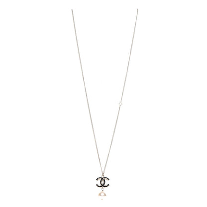 Chanel Enamel CC Baroque Pearl Drop Necklace Black Gold 3 of 6