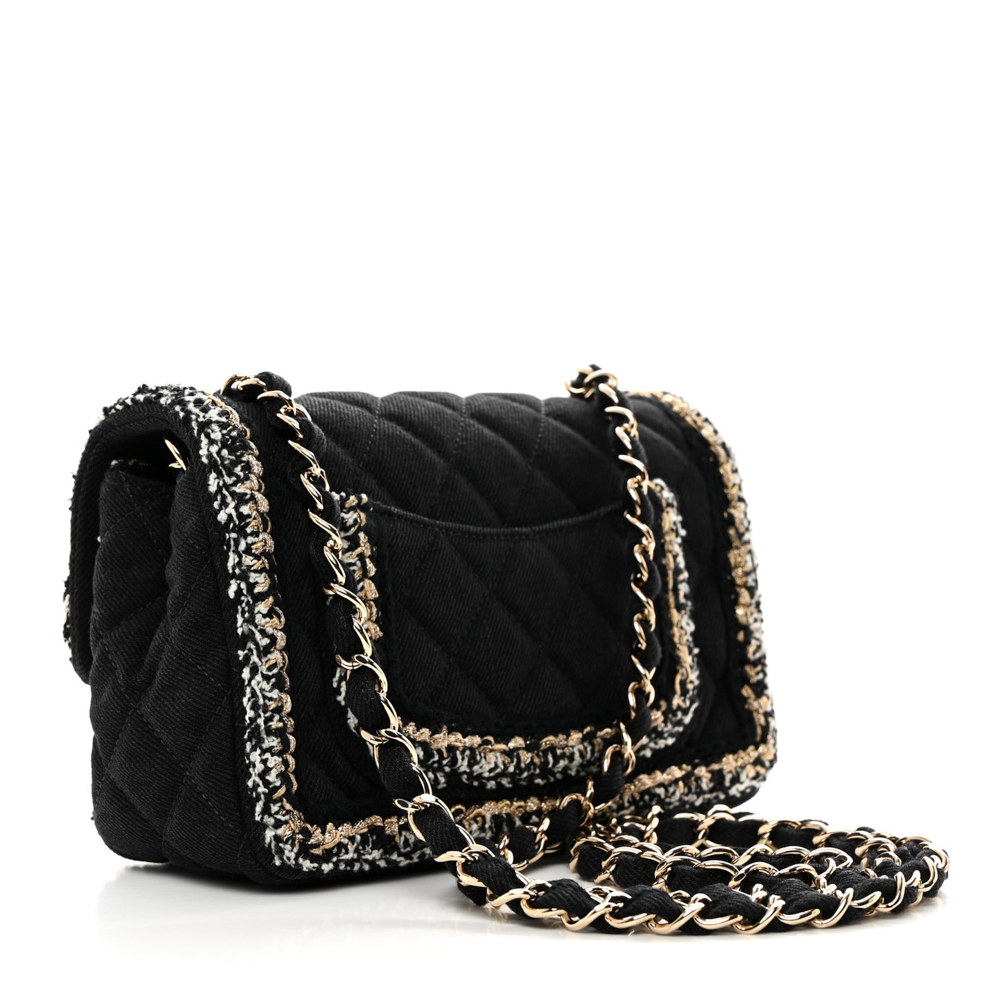 Denim Braided Mini Rectangular Flap Bag Black Gold