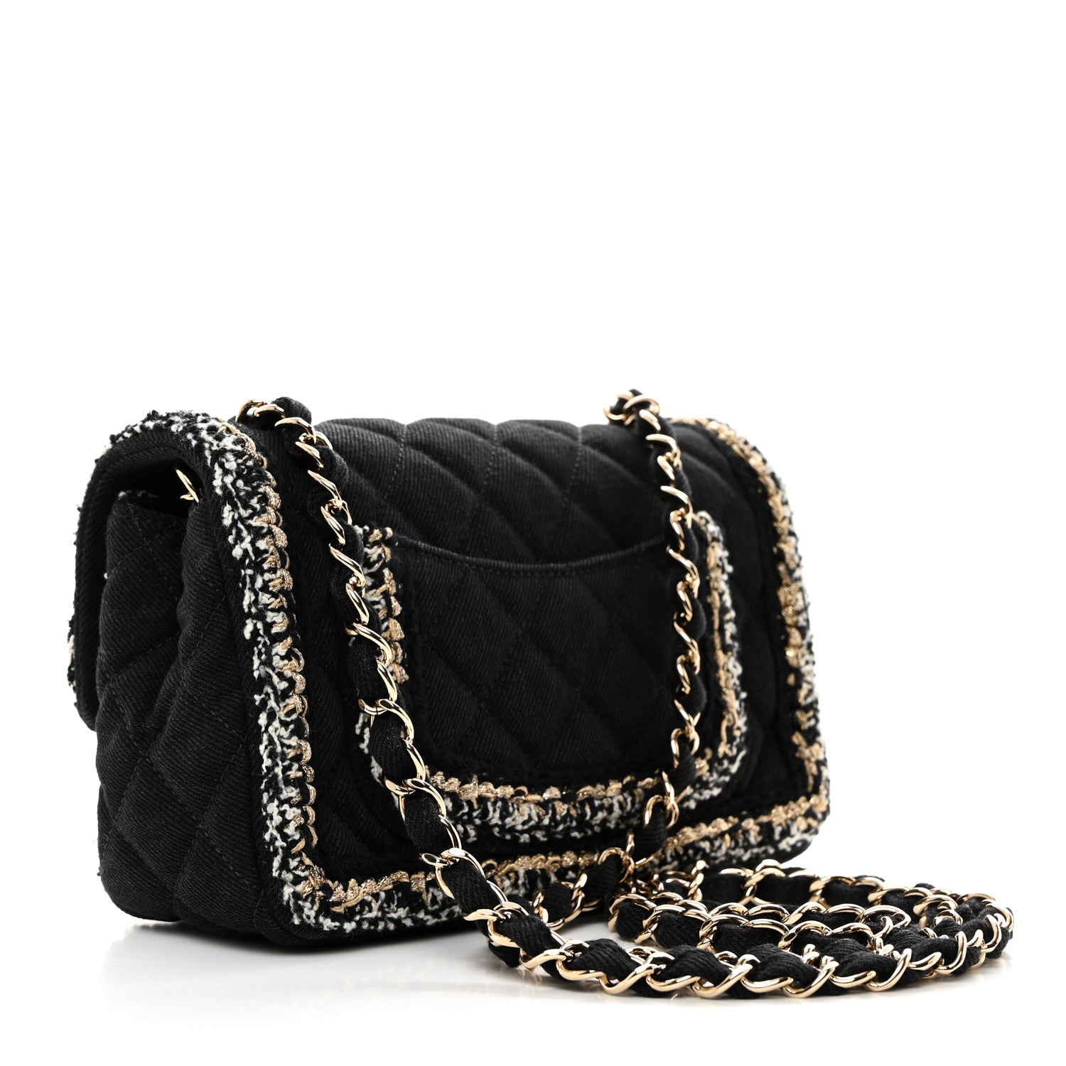 Chanel Denim Braided Mini Rectangular Flap Bag Black Gold 3 of 11