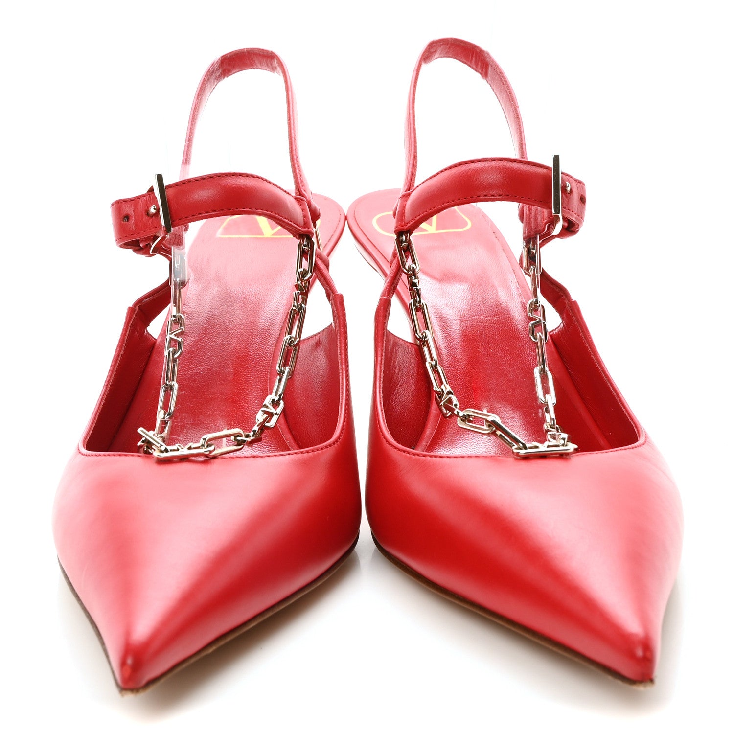 Valentino Garavani Smooth Calfskin Chain Slingback Pumps 36.5 Red 3 of 9