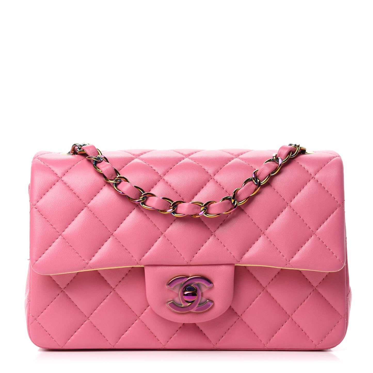 Lambskin Quilted Mini Rectangular Flap Pink Yellow