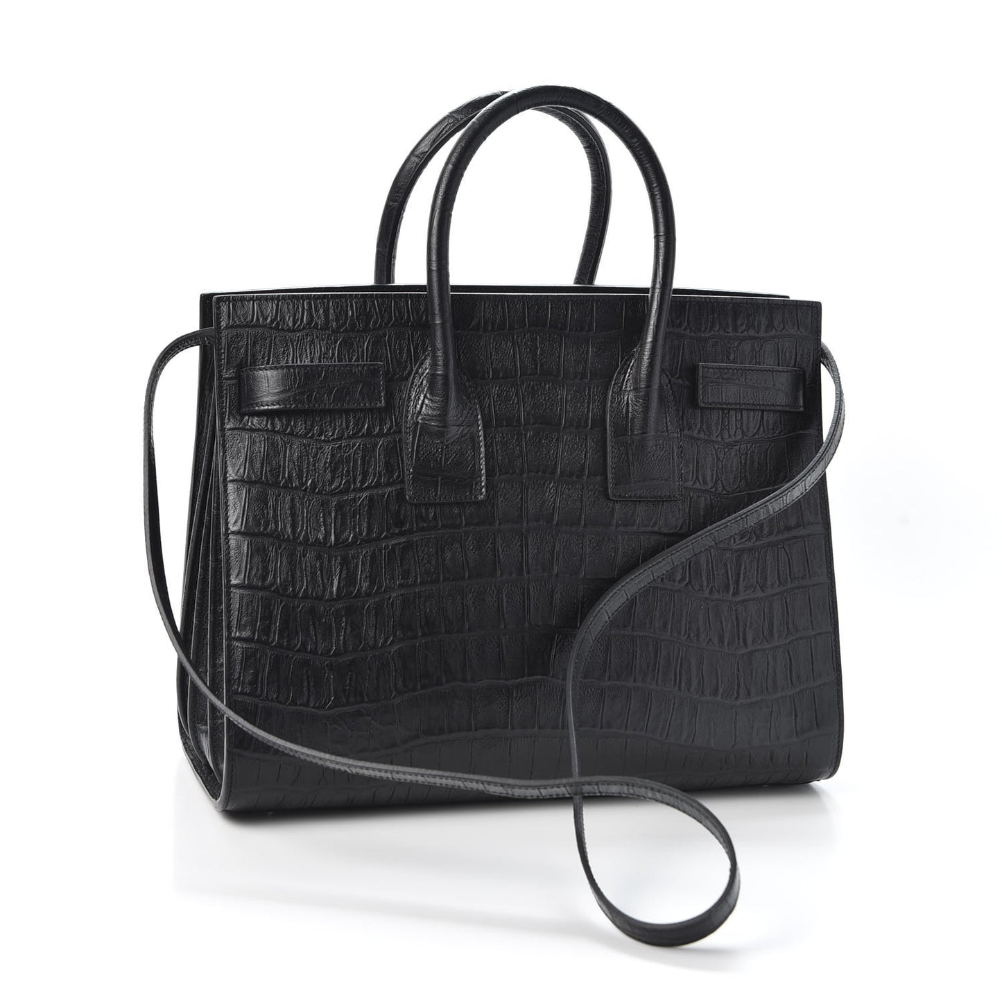 Calfskin Crocodile Embossed Small Sac de Jour Black