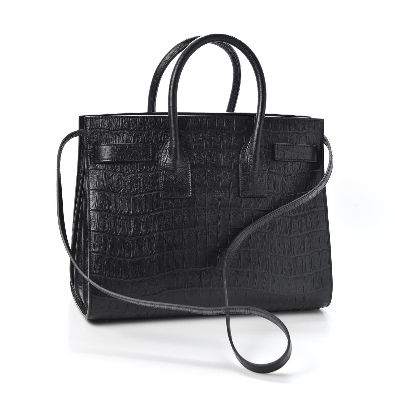 Saint Laurent Calfskin Crocodile Embossed Small Sac de Jour Black 2 of 9