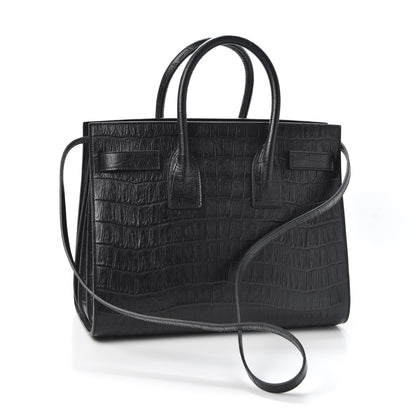 Saint Laurent Calfskin Crocodile Embossed Small Sac de Jour Black 2 of 9