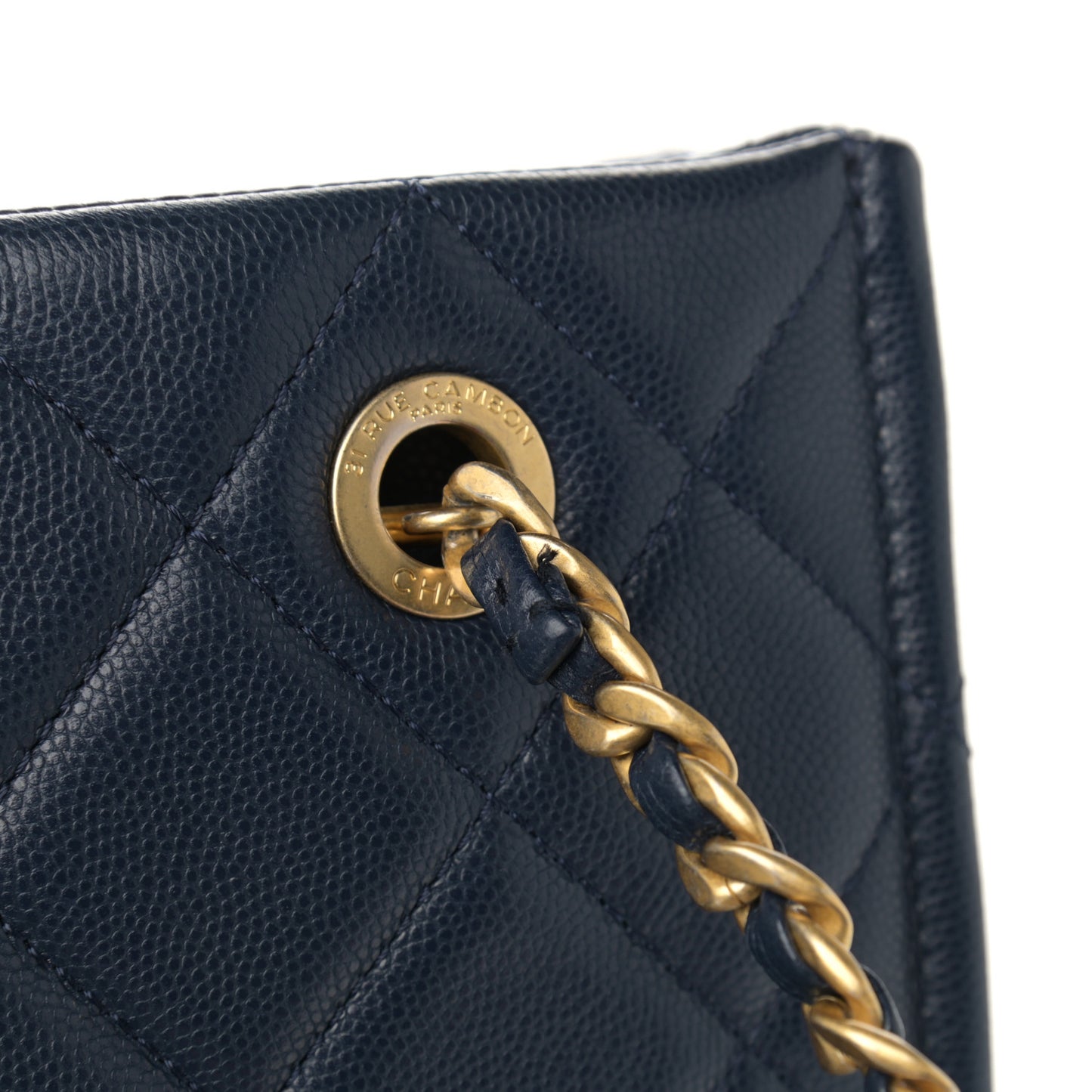 Caviar Quilted Sweet Vertical Shopping Tote Navy