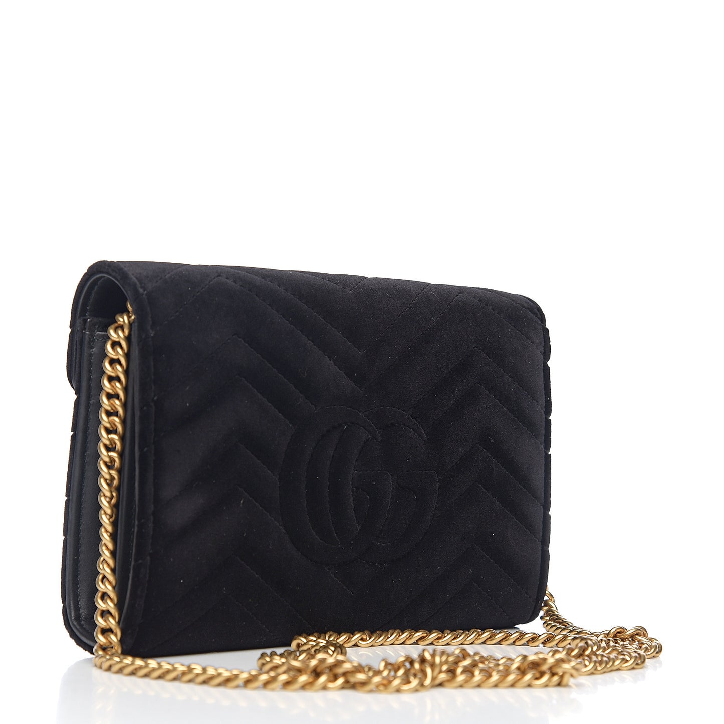 Velvet Matelasse GG Marmont Chain Wallet Black