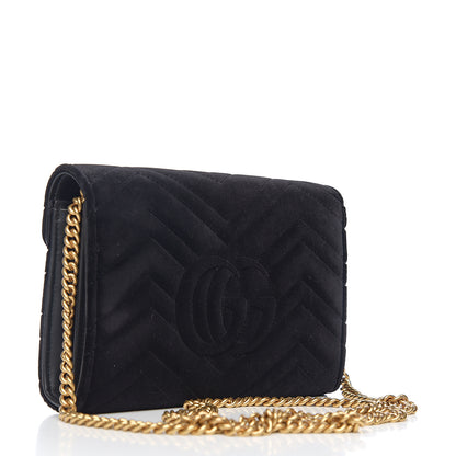 Gucci Velvet Matelasse GG Marmont Chain Wallet Black 2 of 9