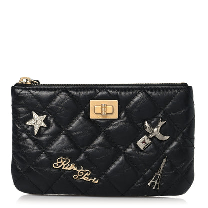 Chanel Aged Calfskin Quilted Lucky Charms 2.55 Small Reissue Cosmetic Case Black 1 of 8