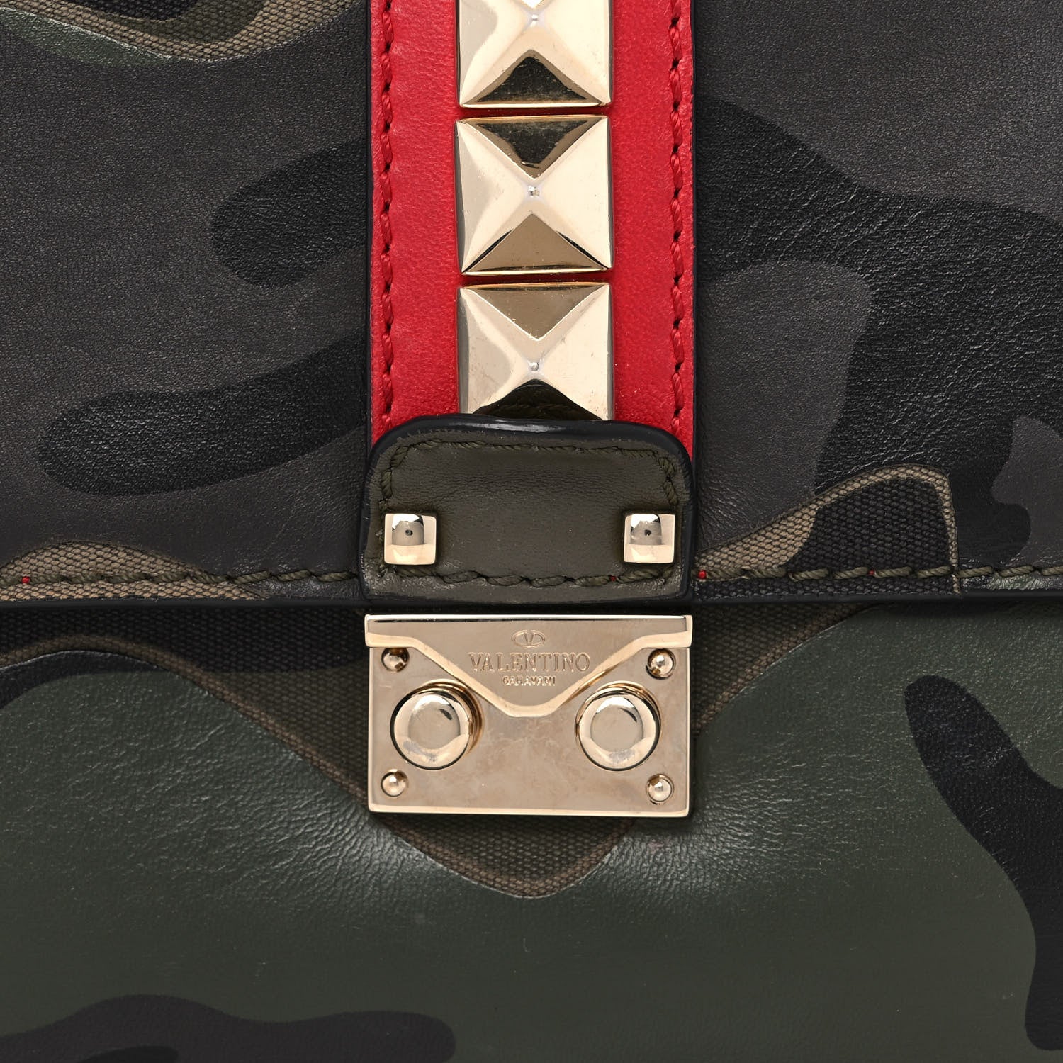 Valentino Garavani Nappa Canvas Camouflage Medium Glam Lock Rockstud Flap Verde 8 of 16
