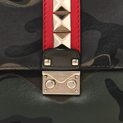 Valentino Garavani Nappa Canvas Camouflage Medium Glam Lock Rockstud Flap Verde 8 of 16