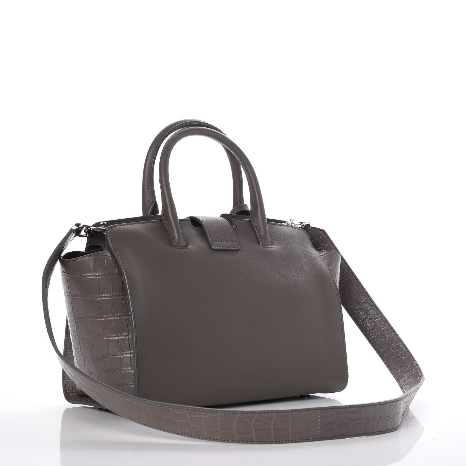 Saint Laurent Smooth Calfskin Crocodile Embossed Baby Monogram Downtown Cabas Earth 4 of 8