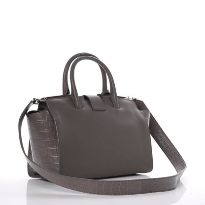 Saint Laurent Smooth Calfskin Crocodile Embossed Baby Monogram Downtown Cabas Earth 4 of 8