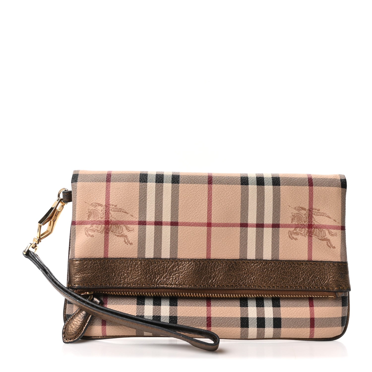 Burberry Haymarket Check Metallic Adeline Foldover Clutch Brown 1 of 10