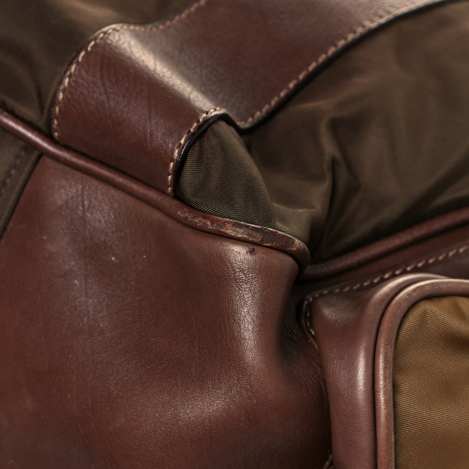 Prada Tessuto Nylon Soft Calfskin Shoulder Bag Brown 9 of 16