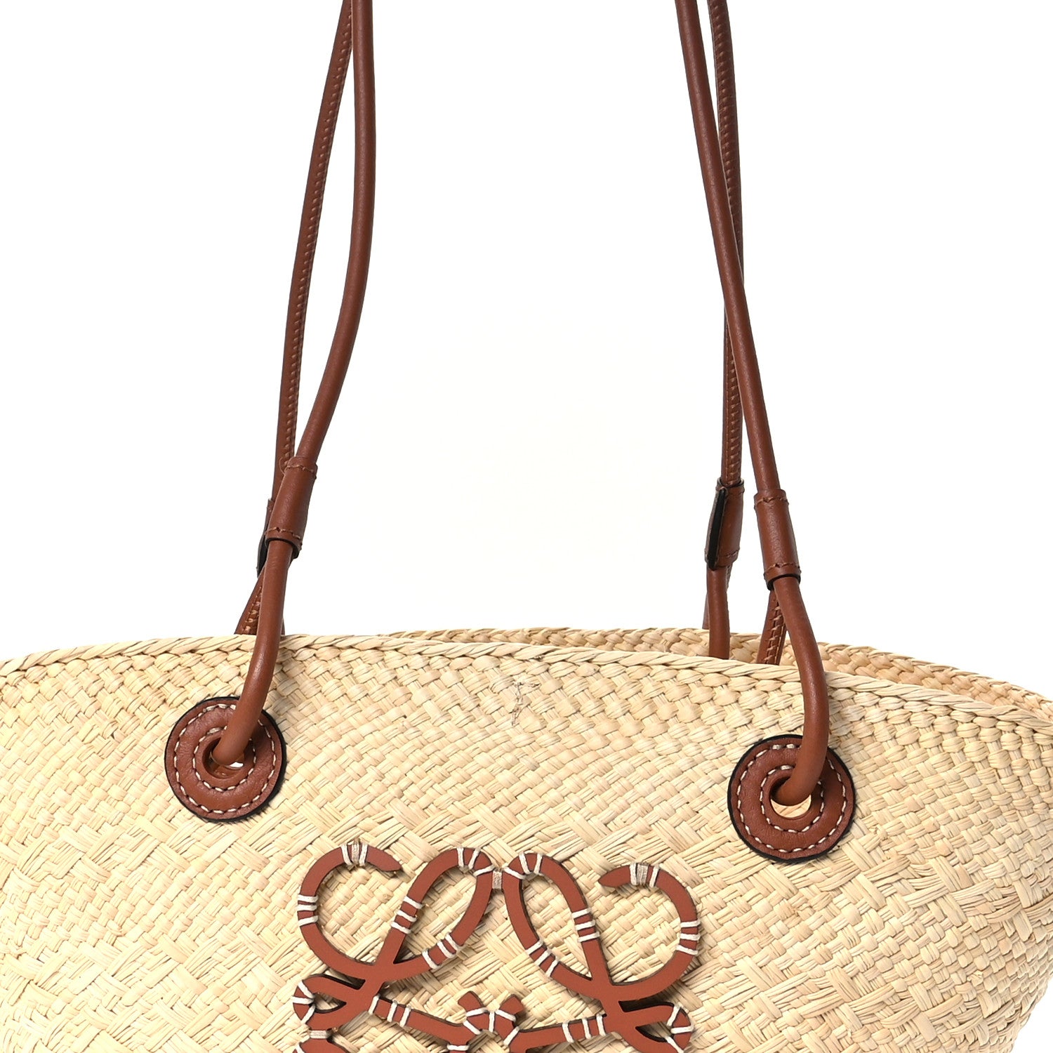 Loewe Calfskin Raffia Paulas Ibiza Small Anagram Basket Tote Bag Natural Tan 8 of 11