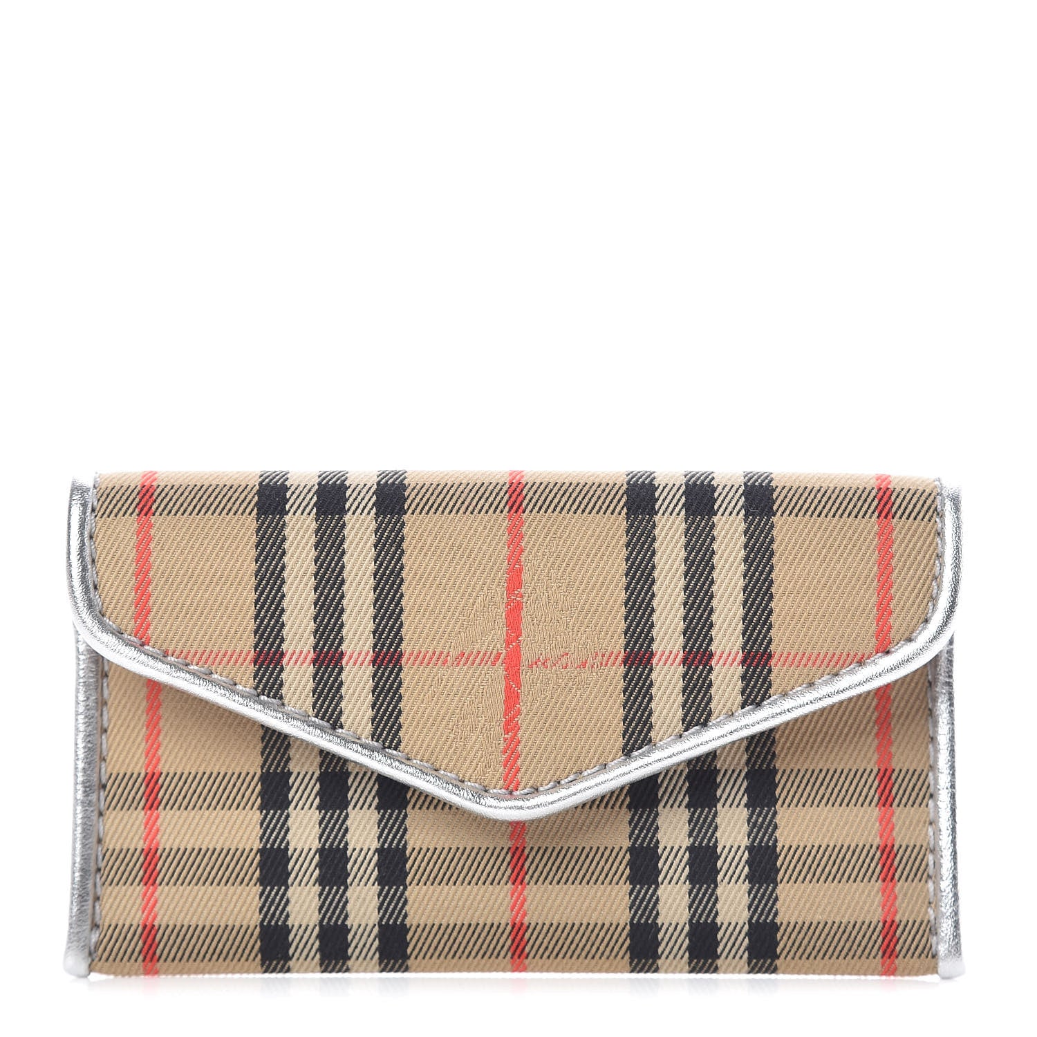 Burberry Smooth Calfskin 1983 Knight Check Envelope Card Case Silver 1 of 7