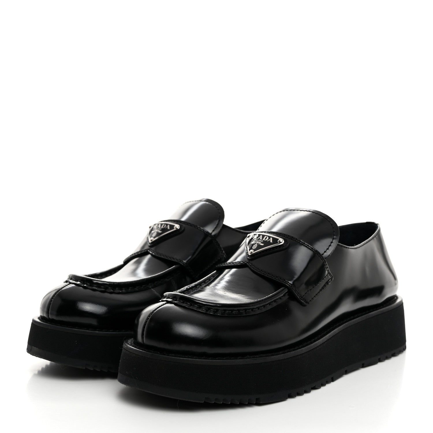 Prada Spazzolato Metal Triangle Logo Flatform 45mm Loafers 40 Black 3 of 9