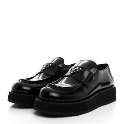 Prada Spazzolato Metal Triangle Logo Flatform 45mm Loafers 40 Black 3 of 9