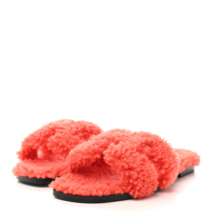 Hermes Woolskin Oran Sandals 37.5 Orange 3 of 8