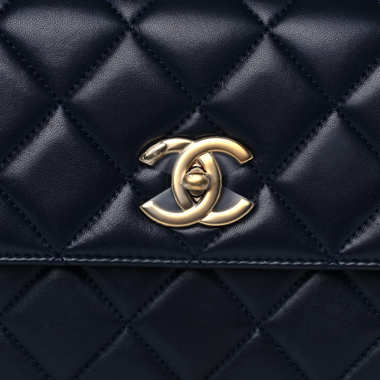 Lambskin Quilted Small Trendy CC Flap Dual Handle Bag Navy