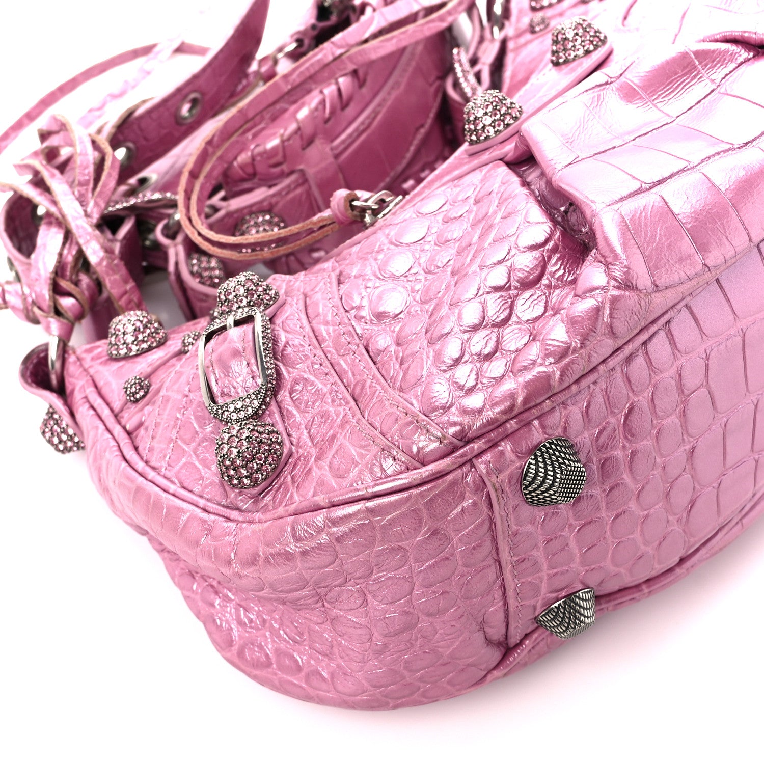 Balenciaga Metallic Extra Supple Calfskin Crystal Crocodile Embossed Small Le Cagole Shoulder Bag Pink 13 of 14