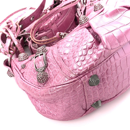 Balenciaga Metallic Extra Supple Calfskin Crystal Crocodile Embossed Small Le Cagole Shoulder Bag Pink 13 of 14