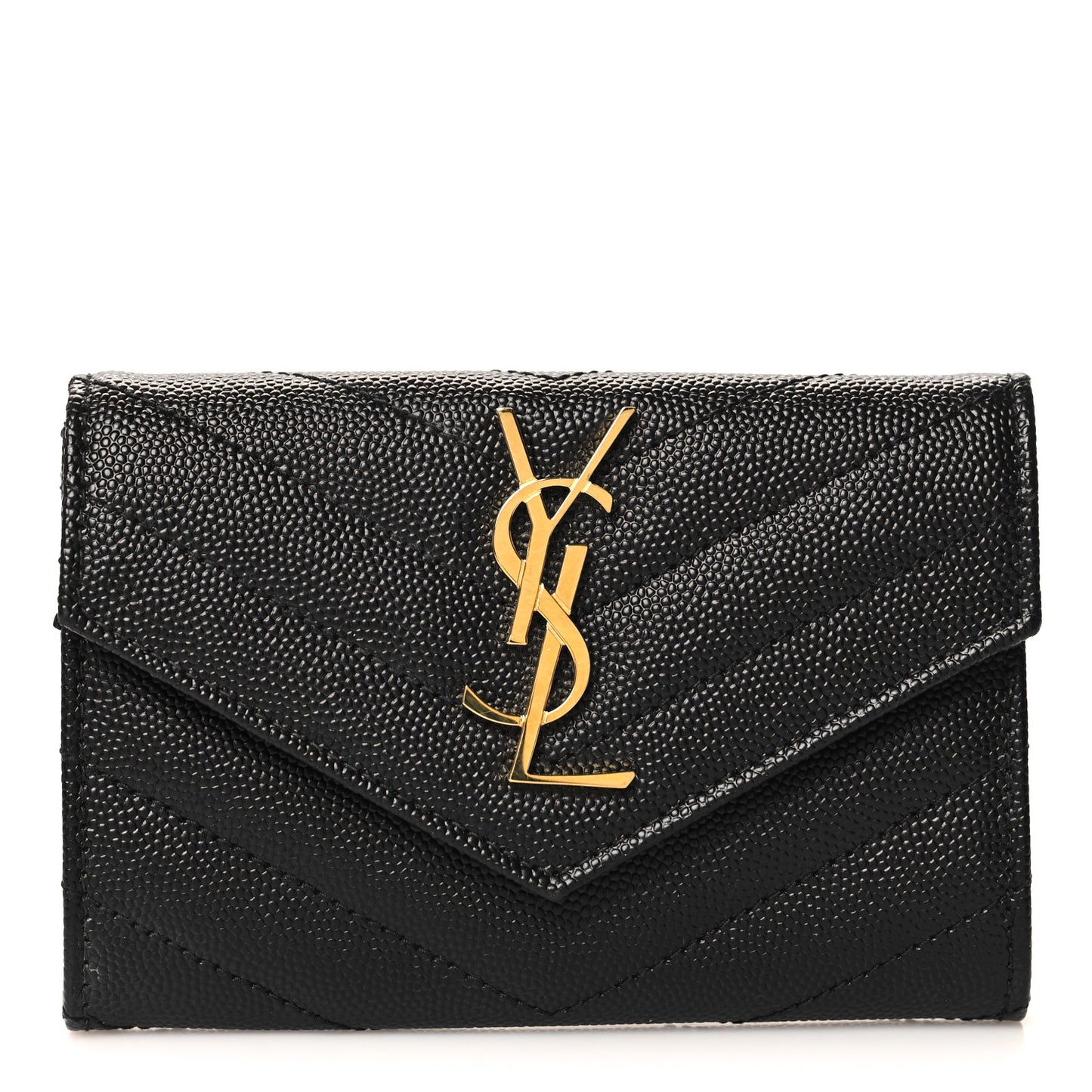 Grain De Poudre Matelasse Chevron Small Monogram Envelope Wallet Black