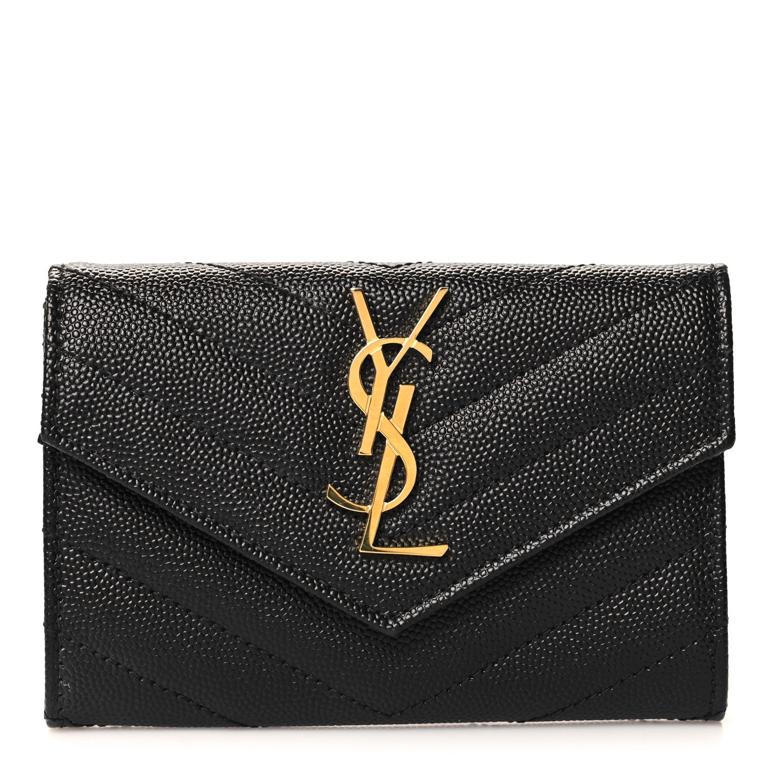 Saint Laurent Grain De Poudre Matelasse Chevron Small Monogram Envelope Wallet Black 1 of 7