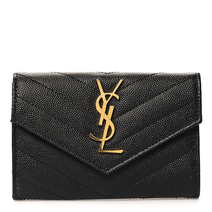Saint Laurent Grain De Poudre Matelasse Chevron Small Monogram Envelope Wallet Black 1 of 7