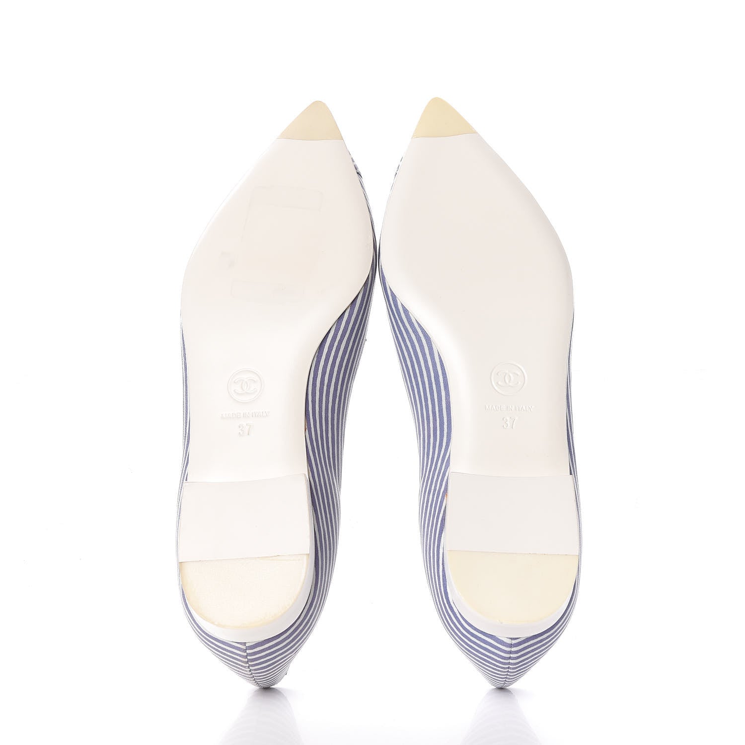 Chanel Lambskin Striped CC Ballerina Flats 37 Dark Blue 5 of 8
