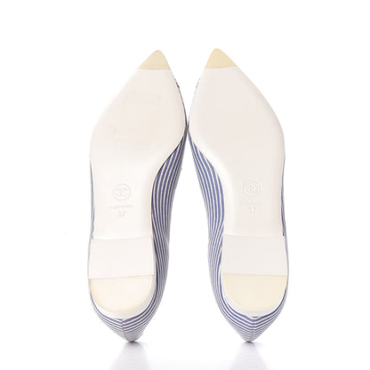 Chanel Lambskin Striped CC Ballerina Flats 37 Dark Blue 5 of 8