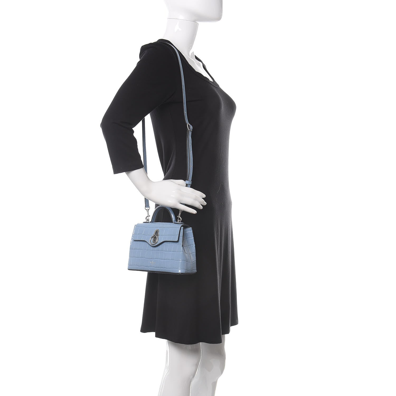 Mulberry Shiny Croc Calfskin Embossed Micro Seaton Pale Slate 4 of 10